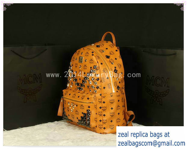 High Quality Replica MCM Stark Backpack Jumbo in Calf Leather 8100 Camel - Click Image to Close